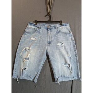 CSG Mens Distressed‎ Denim Shorts Size 36 Light Wash Ripped Raw Hem